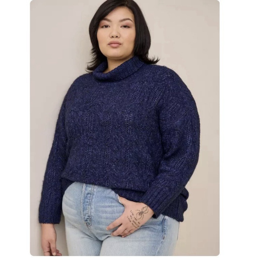 Torrid Blue Vegan Cashmere Cable Knit Pullover Turtle Neck Sweater Size 2X